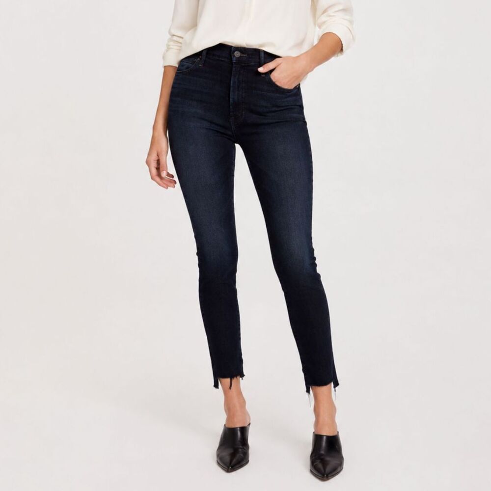 Mother The Stunner Zip Skinny Jeans Women’s Size 25 High Rise Raw Hem Dark Wash